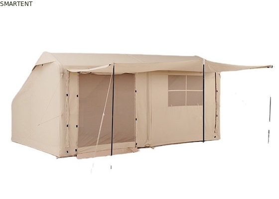 Tiendas de campamento al aire libre 410*270*200CM impermeable Tienda inflada de algodón beige para 3-4 personas estilo cabaña forestal ligera y duradera para aventuras al aire libre proveedor