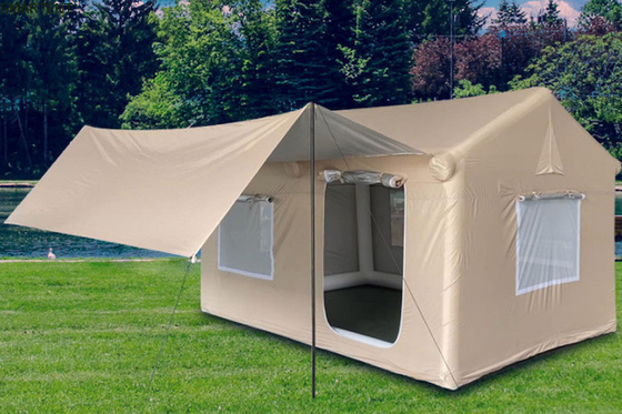 Tiendas de campamento al aire libre 410*270*200CM impermeable Tienda inflada de algodón beige para 3-4 personas estilo cabaña forestal ligera y duradera para aventuras al aire libre proveedor