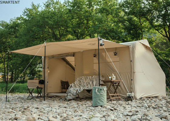 Tiendas de campamento al aire libre 410*270*200CM impermeable Tienda inflada de algodón beige para 3-4 personas estilo cabaña forestal ligera y duradera para aventuras al aire libre proveedor