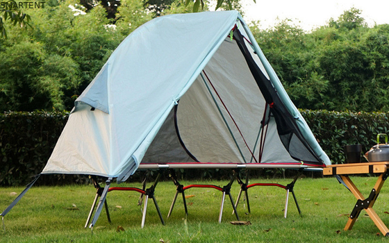 Explora el aire libre con nuestras tiendas de campamento al aire libre 200*120*95CM Azul 210D Poliéster Oxford Cama de tienda con cama plegable proveedor