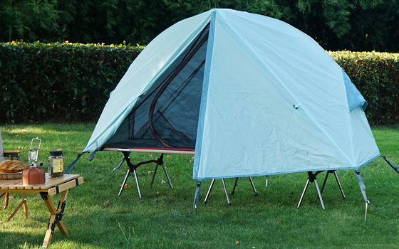 Explora el aire libre con nuestras tiendas de campamento al aire libre 200*120*95CM Azul 210D Poliéster Oxford Cama de tienda con cama plegable proveedor