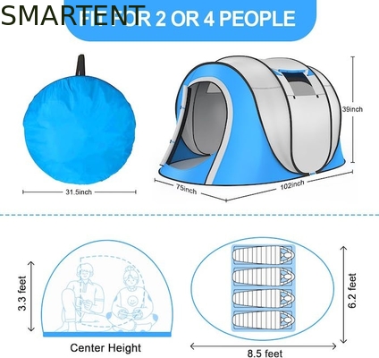 102 * 75 * 39 pulgadas de capa única de plata de apoyo poliéster 210T impermeable Pop Up tienda de campamento para 2-4 personas con ventanas de malla proveedor