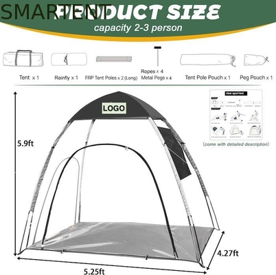 5.25*4.27*5.9FT Fuera impermeable Poliéster Negro Transparente PVC Pop Up Tiendas Deportivas Con Ventanas de malla Fácil de Configurar proveedor