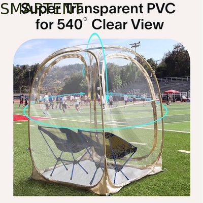 50*50*62'' pulgadas de PVC exterior transparente impermeable de una sola capa de fibra de vidrio marco pop up tienda de deportes con protección UV proveedor