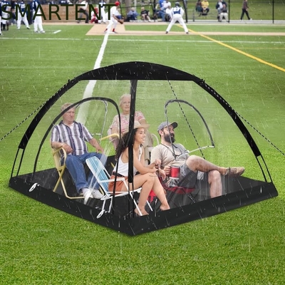 71*71*65'Inch 4 personas TPU transparente marco de fibra de vidrio rápida configuración impermeable protección UV tienda de deportes pop up proveedor