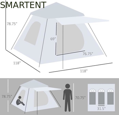 118*118*78.75 pulgadas 2-3 Personas Impermeable Automática Pop Up Camping Tent con postes de fibra de vidrio y ventanas de malla proveedor