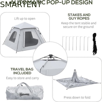 118*118*78.75 pulgadas 2-3 Personas Impermeable Automática Pop Up Camping Tent con postes de fibra de vidrio y ventanas de malla proveedor