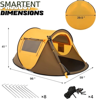 96*59*41 pulgadas de poliéster amarillo 4 temporadas tienda de campamento con ventanas de malla y diseño impermeable para 2 personas proveedor