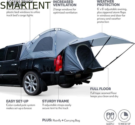 72'Inch Grey Pickup Camping Tent 4 Temporadas 2 Personas Fibra de vidrio palo impermeable Poliéster recubierto con ventanas de malla proveedor