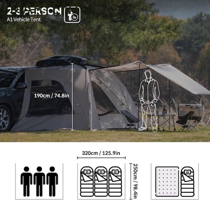 2.49*3.20*1.91M Carro portátil gris carpa de acampada impermeable PU3000MM Tejido de poliéster recubierto para aventura al aire libre proveedor