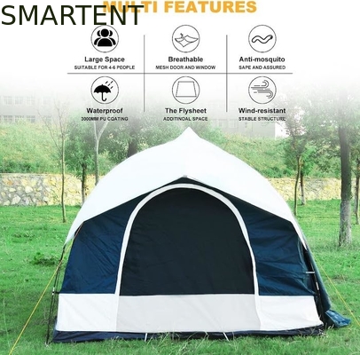 2.44*2.44*2.19M 6 personas azul impermeable poliéster recubierto carpa de acampada con 2 ventanas 4 Temporada de instalación rápida proveedor