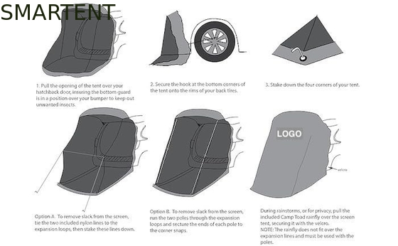 183*183*213CM Negro impermeable recubierto de poliéster carpa de acampada carpa compacta refugio para automóviles fácil de instalar para 2-4 personas proveedor