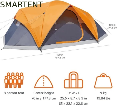 4.57*2.74*1.78M 8-persona al aire libre doble capa gris impermeable cubierta de poliéster tienda de campamento para actividades de 3 temporadas proveedor