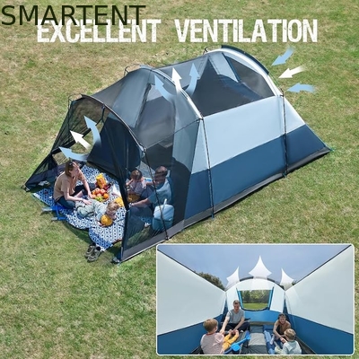 6.1*2.44*1.93M Exterior de doble color azul gris impermeable recubierto de poliéster tienda de campamento familiar grande adecuado para 6-8 personas proveedor