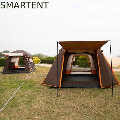 6 Personas Espacioso Color marrón impermeable Revestido de poliéster al aire libre Gran familia Camping Casas de tienda de campaña con postes de fibra de vidrio proveedor
