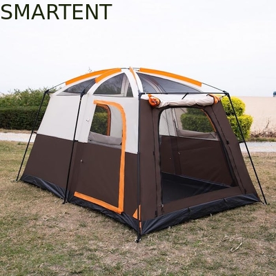 6 Personas Espacioso Color marrón impermeable Revestido de poliéster al aire libre Gran familia Camping Casas de tienda de campaña con postes de fibra de vidrio proveedor