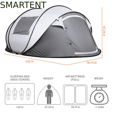 280*200*130CM Gris PU2000MM impermeable recubierto de poliéster 190T 4 Temporada Pop Up Barco de la tienda de campaña con ventanas de malla para acampar proveedor