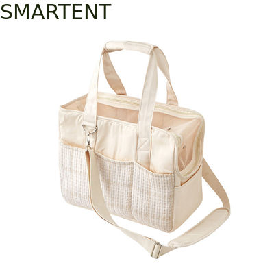 Comprar Bolso de viaje de lona beige para gatitos de 38*18*30CM, adorables accesorios para mascotas, bandolera con colección de tela suave Fabricación en línea