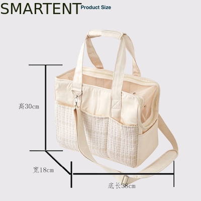 Bolso de viaje de lona beige para gatitos de 38*18*30CM, adorables accesorios para mascotas, bandolera con colección de tela suave proveedor