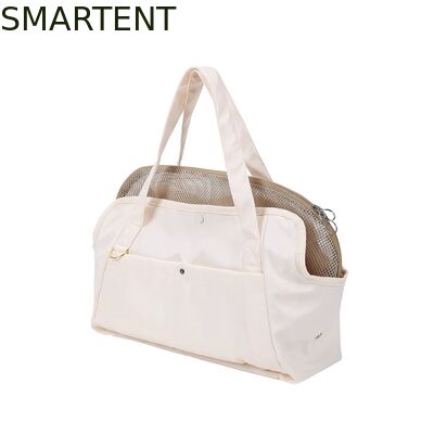 Bolsa de viaje para mascotas de fibra de poliéster beige para exteriores de 41*16*35CM, plegable, ligera, almacenamiento conveniente, ideal para dueños de mascotas en movimiento proveedor
