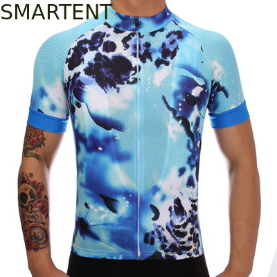 Comprar Ciclo del jersey de la grava del poliéster de los jerséis 130g de la bici de encargo azul del ciclista que monta Fabricación en línea