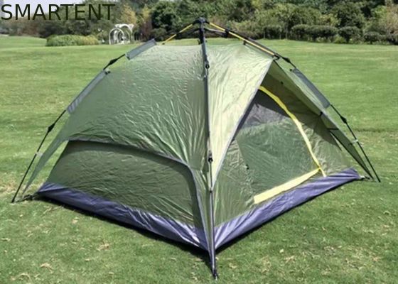 Comprar 210*210*135cm Polvo automático de fibra de vidrio impermeable PU2000mm recubierto de verde 190T poliéster impermeable al aire libre tiendas de campamento Fabricación en línea