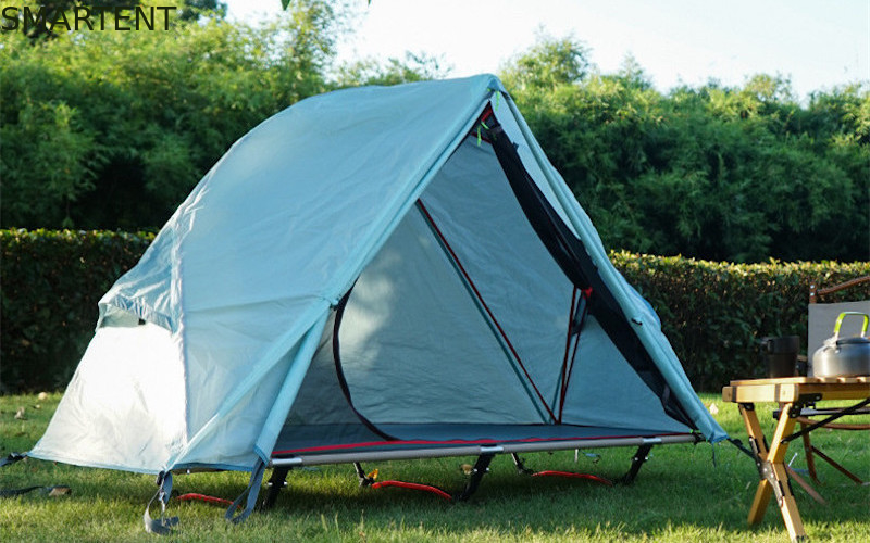 Explora el aire libre con nuestras tiendas de campamento al aire libre 200*120*95CM Azul 210D Poliéster Oxford Cama de tienda con cama plegable proveedor