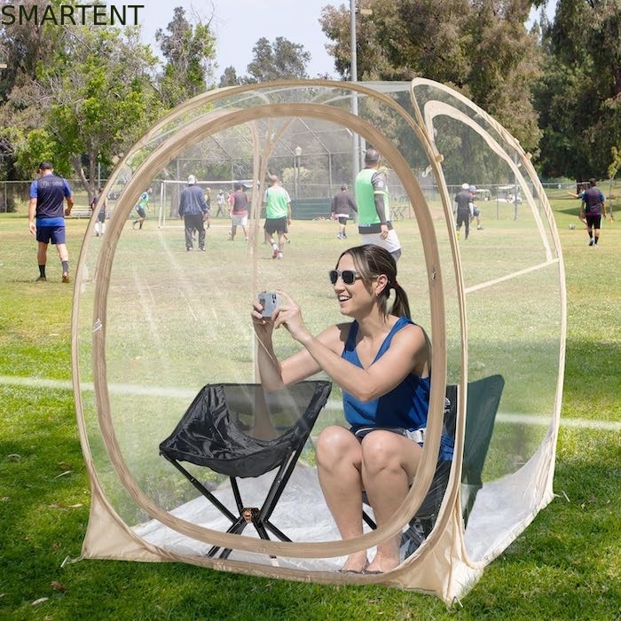 50*50*62'' pulgadas de PVC exterior transparente impermeable de una sola capa de fibra de vidrio marco pop up tienda de deportes con protección UV proveedor