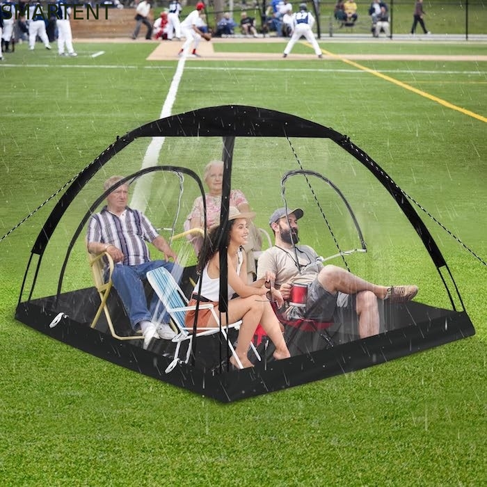 71*71*65'Inch 4 personas TPU transparente marco de fibra de vidrio rápida configuración impermeable protección UV tienda de deportes pop up proveedor
