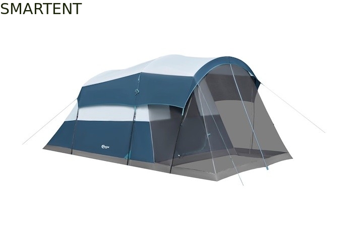 6.1*2.44*1.93M Exterior de doble color azul gris impermeable recubierto de poliéster tienda de campamento familiar grande adecuado para 6-8 personas proveedor