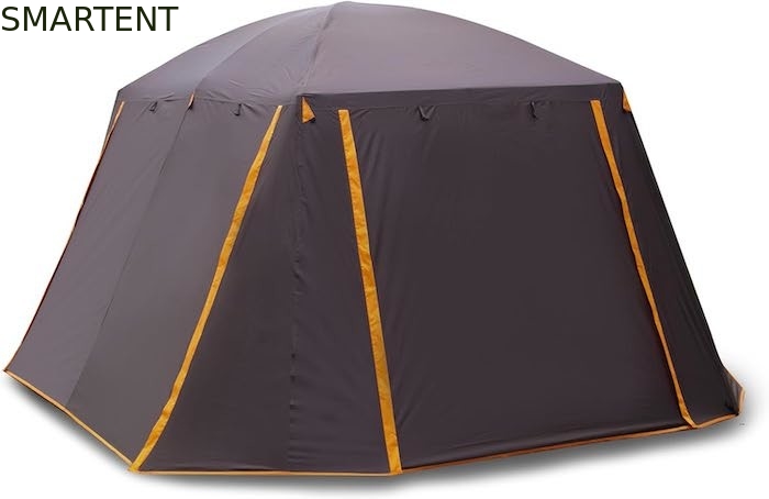 6 Personas Espacioso Color marrón impermeable Revestido de poliéster al aire libre Gran familia Camping Casas de tienda de campaña con postes de fibra de vidrio proveedor